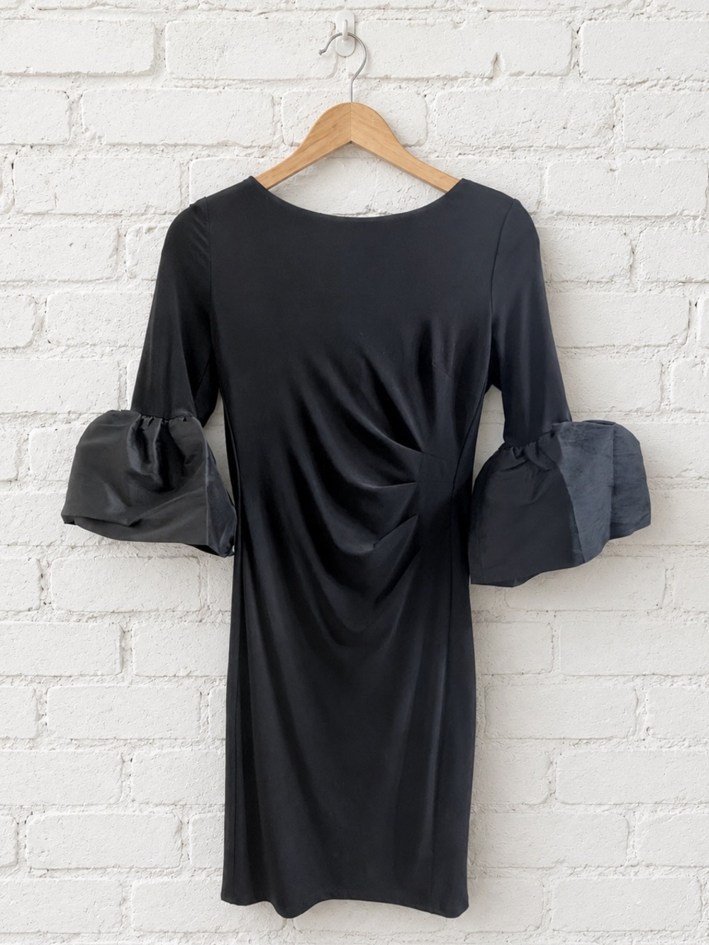Lauren Ralph Lauren Black Contrast Bell Sleeve Ruched Dress Size 2